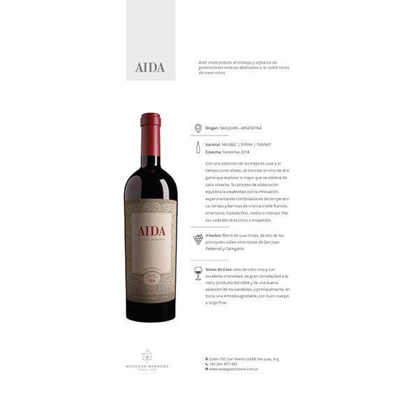 Botella de vino tinto borbore aida blend 750ml jac-wine