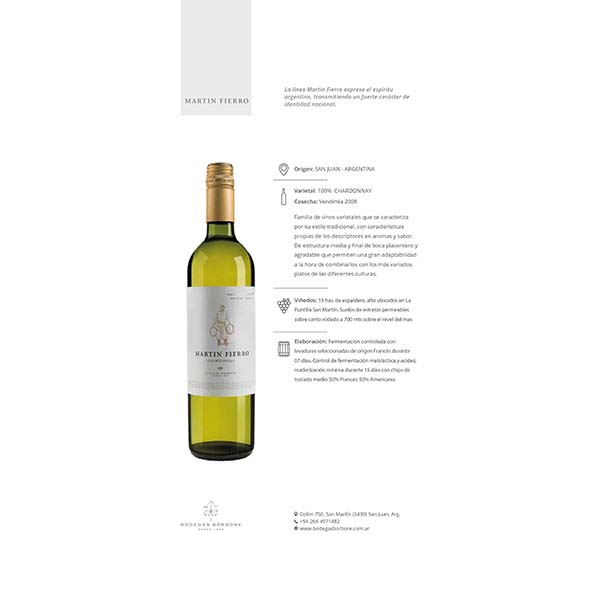 Botella de vino blanco borbore martin fierro chardonnay 750ml-jac-wine